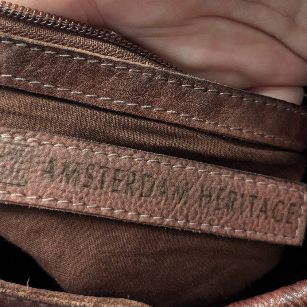 Amsterdam Heritage Brown Leather Braided Handle Drawstring Purse - Picture 4 of 4